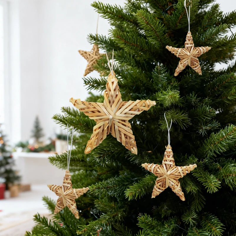 Salcar 12er Set Strohsterne zum Hängen – Handgefertigte natürliche Fünfzackige Sterne aus Stroh, nachhaltiger Christbaumschmuck für Weihnachtsbaum & Adventsdeko