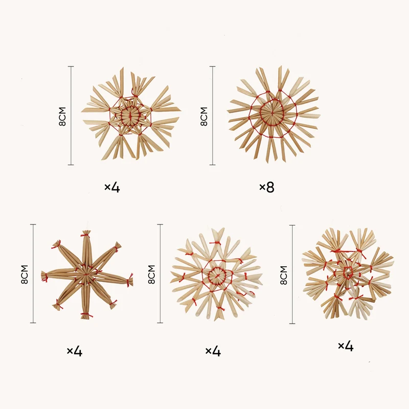 Salcar 24-teiliges Strohstern-Set – Handgefertigter Christbaumschmuck aus Naturstroh für eine nachhaltige und festliche Weihnachtsdekoration