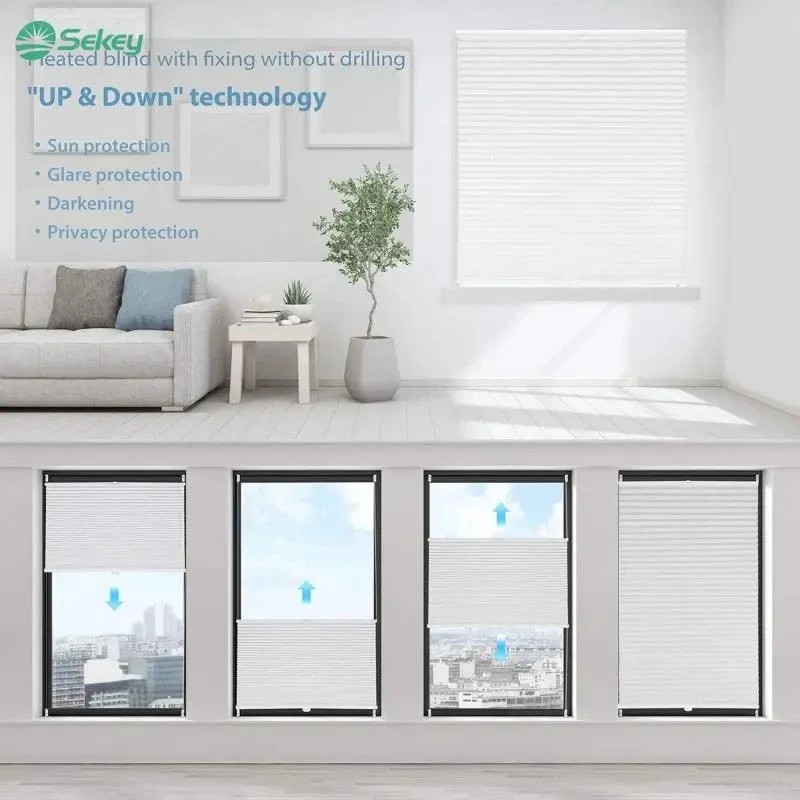 Sekey Plissee ohne Bohren Klemmfix, Lichtdurchlässiges Faltrollo mit Up & Down Funktion, Sonnenschutz & UV-Schutz, Verstellbares Fensterplissee aus Polyester, Weiß