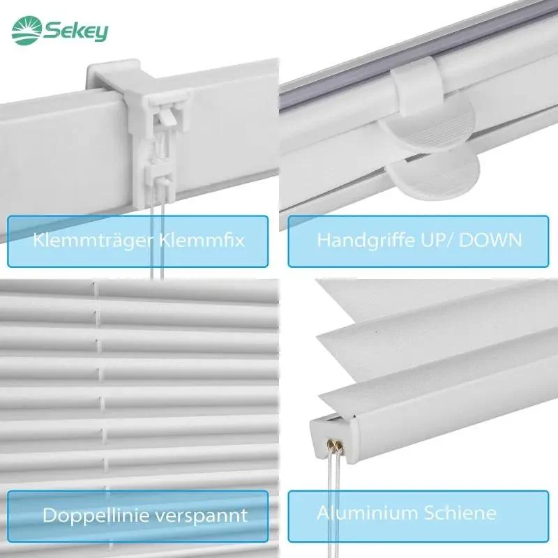 Sekey Plissee ohne Bohren Klemmfix, Lichtdurchlässiges Faltrollo mit Up & Down Funktion, Sonnenschutz & UV-Schutz, Verstellbares Fensterplissee aus Polyester, Weiß
