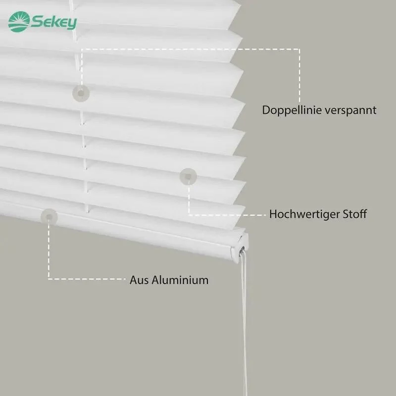 Sekey Plissee ohne Bohren Klemmfix, Lichtdurchlässiges Faltrollo mit Up & Down Funktion, Sonnenschutz & UV-Schutz, Verstellbares Fensterplissee aus Polyester, Weiß