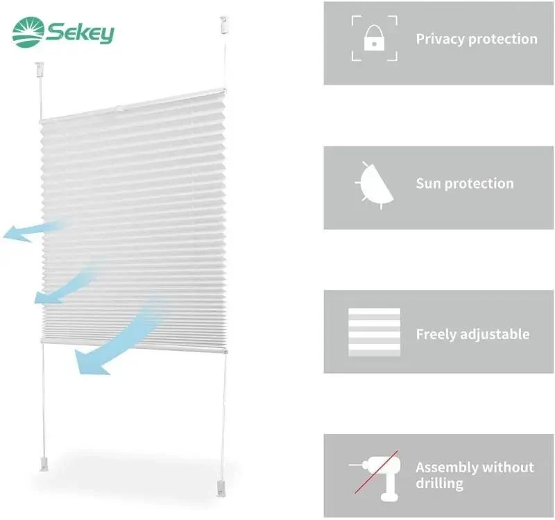 Sekey Plissee ohne Bohren Klemmfix, Lichtdurchlässiges Faltrollo mit Up & Down Funktion, Sonnenschutz & UV-Schutz, Verstellbares Fensterplissee aus Polyester, Weiß