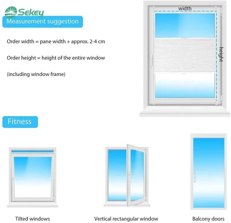 Sekey Plissee ohne Bohren Klemmfix, Lichtdurchlässiges Faltrollo mit Up & Down Funktion, Sonnenschutz & UV-Schutz, Verstellbares Fensterplissee aus Polyester, Weiß