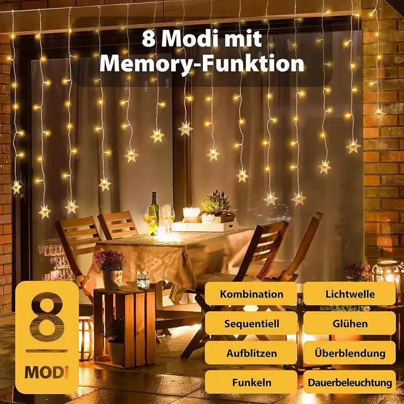 Salcar 2 x 1 m LED Schneeflocke Lichtervorhang, 16 Strängen, 104 LEDs, 31V GS-zertifizierte Stromversorgung