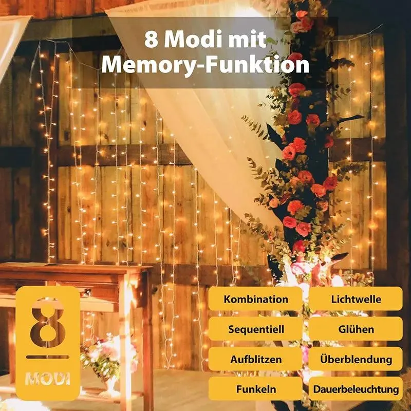 Salcar 2x2m/2x3m/6x3m LED Lichtervorhang, 160/240/600 LEDs, 31V GS-zertifizierte Stromversorgung