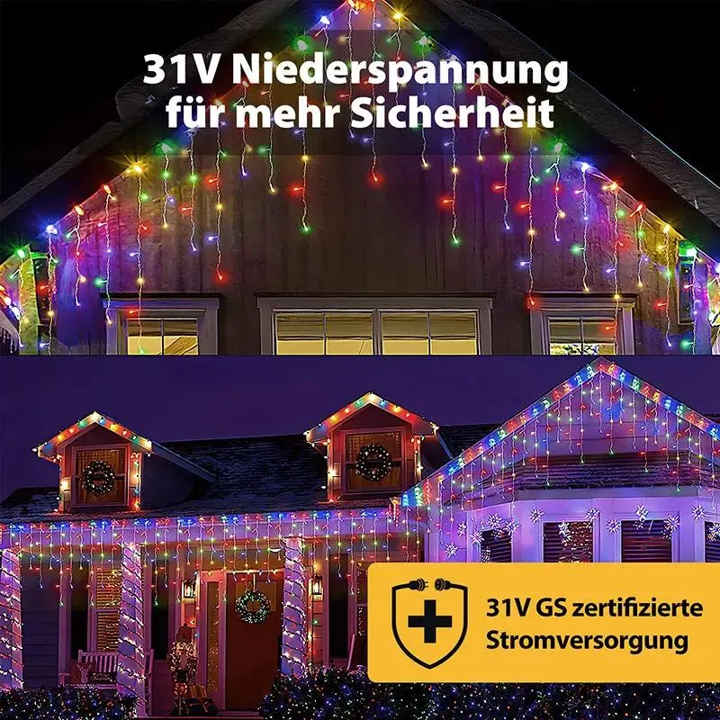 Salcar 2m/5m/10m LED Eisregen Lichterkette, 80/200/400 LEDs, 31V GS-zertifizierte Stromversorgung