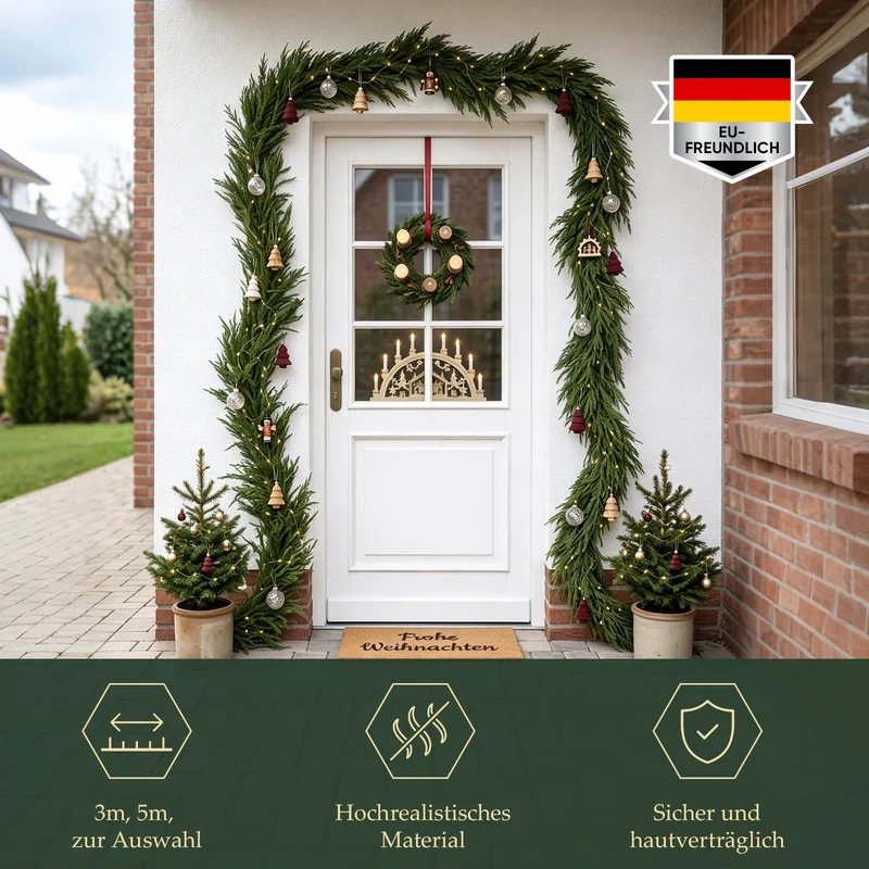 Salcar Künstliche Tannengirlande aus 100 % PE – Naturgetreue Weihnachtsgirlande, extra dicht, 3 m / 5 m