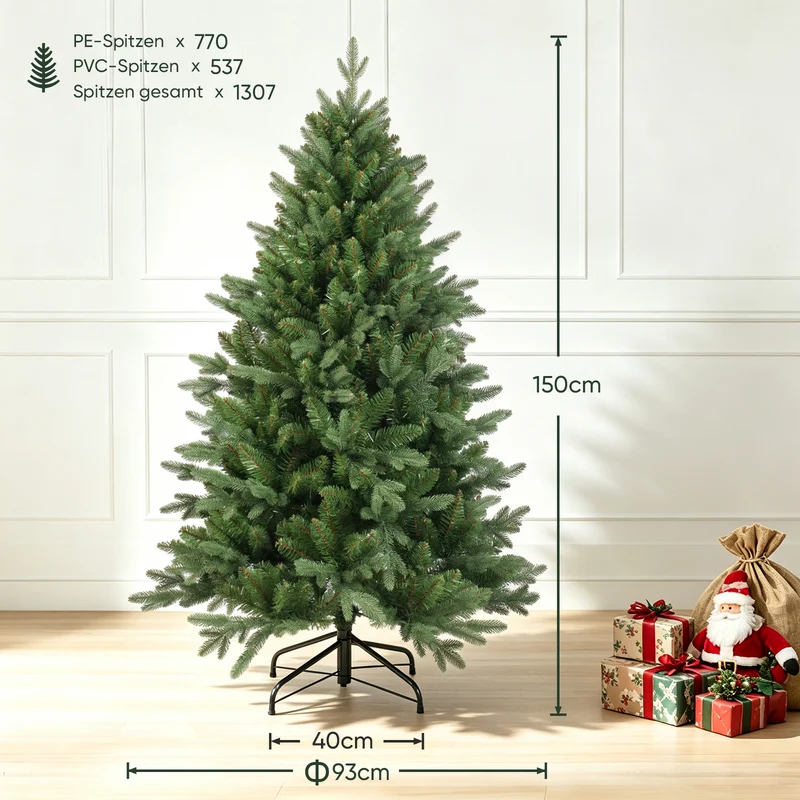 Salcar Künstlicher Weihnachtsbaum Nordmanntanne – PE & PVC, naturgetreuer Christbaum, 150/180/210 cm