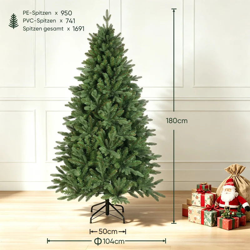 Salcar Künstlicher Weihnachtsbaum Nordmanntanne – PE & PVC, naturgetreuer Christbaum, 150/180/210 cm