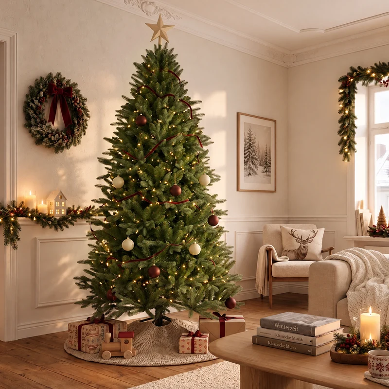 Salcar Künstlicher Weihnachtsbaum Nordmanntanne – PE & PVC, naturgetreuer Christbaum, 150/180/210 cm