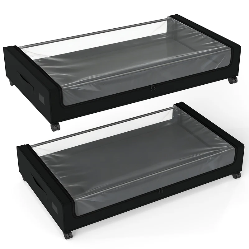 Sekey Unterbett-Aufbewahrungsbox mit Rollen 78 × 44 × 14 cm, Metallrahmen & PVC-Fenster für Kleidung & Bettwäsche