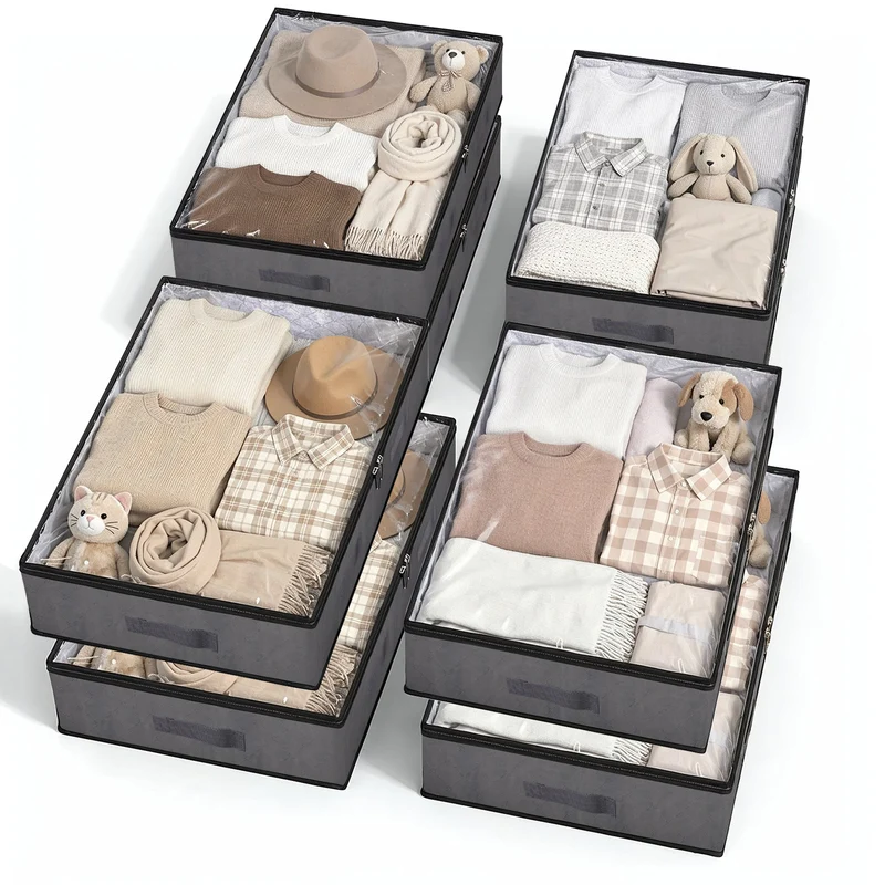 Sekey Unterbett-Aufbewahrungsboxen 90L, atmungsaktiv, modular, ideal für Kleidung, Bettwäsche & saisonale Textilien