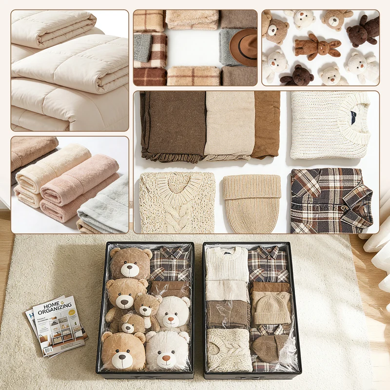 Sekey Unterbett-Aufbewahrungsboxen 90L, atmungsaktiv, modular, ideal für Kleidung, Bettwäsche & saisonale Textilien