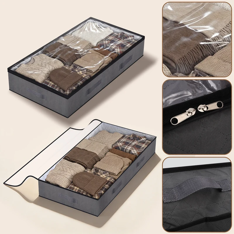 Sekey Unterbett-Aufbewahrungsboxen 90L, atmungsaktiv, modular, ideal für Kleidung, Bettwäsche & saisonale Textilien