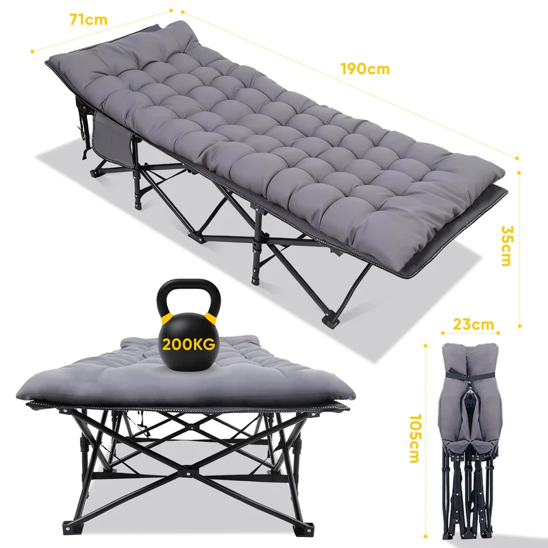 Sekey XXL Feldbett Klappbar 190×71×35 cm überbreit | Stahlrahmen bis 200 kg | 1200D Oxford | Inkl. abnehmbarer Matratze & Seitentasche Ideal für Camping & Gäste