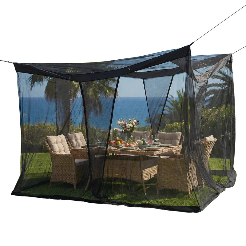 Sekey Moskitonetz Pavillon Schwarz 3,5×2,5×2,5 m – Großes Fliegennetz für Pergola & Terrasse, Robuster Mückenschutz Garten Outdoor mit Zubehör