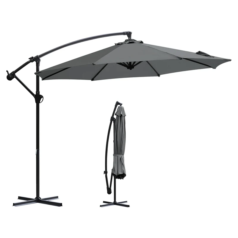 Sekey® Premium Ampelschirm 300 cm – UV50+ Sonnenschutz, stabiler Kurbel-Sonnenschirm mit Aluminiumgestell, 8 Streben, Beige / Grau / Weiß
