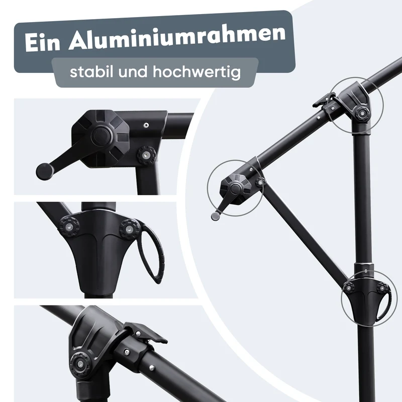 Sekey® Premium Ampelschirm 300 cm – UV50+ Sonnenschutz, stabiler Kurbel-Sonnenschirm mit Aluminiumgestell, 8 Streben, Beige / Grau / Weiß