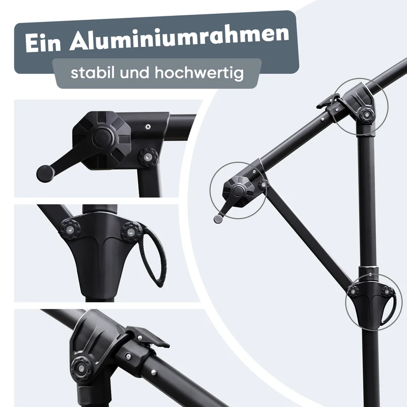Sekey® Premium Ampelschirm 300 cm – UV50+ Sonnenschutz, stabiler Kurbel-Sonnenschirm mit Aluminiumgestell, 8 Streben, Beige / Grau / Weiß
