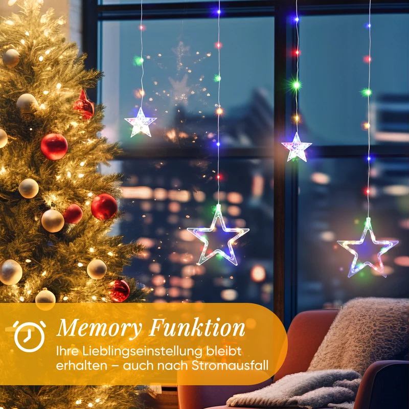 Salcar LED Sterne Lichtervorhang, 2m 160 LEDs, 10 Sterne, 8 Modi, Timer & Memory – Weihnachtsbeleuchtung für Innen & Außen, Warmweiß/Bunt, IP44 Wasserdicht