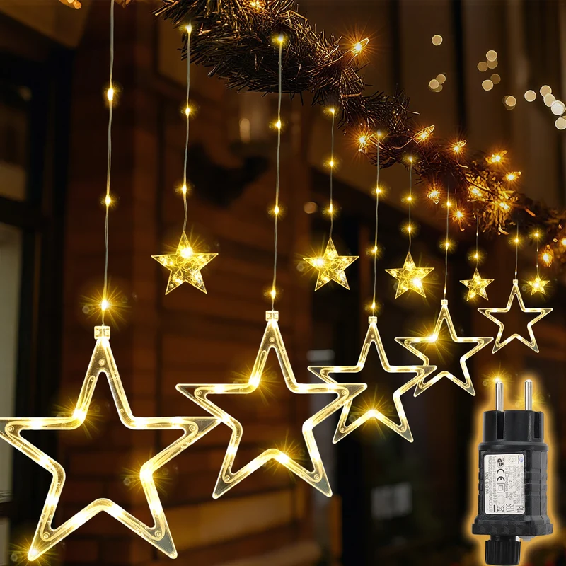 Salcar LED Sterne Lichtervorhang, 2m 160 LEDs, 10 Sterne, 8 Modi, Timer & Memory – Weihnachtsbeleuchtung für Innen & Außen, Warmweiß/Bunt, IP44 Wasserdicht