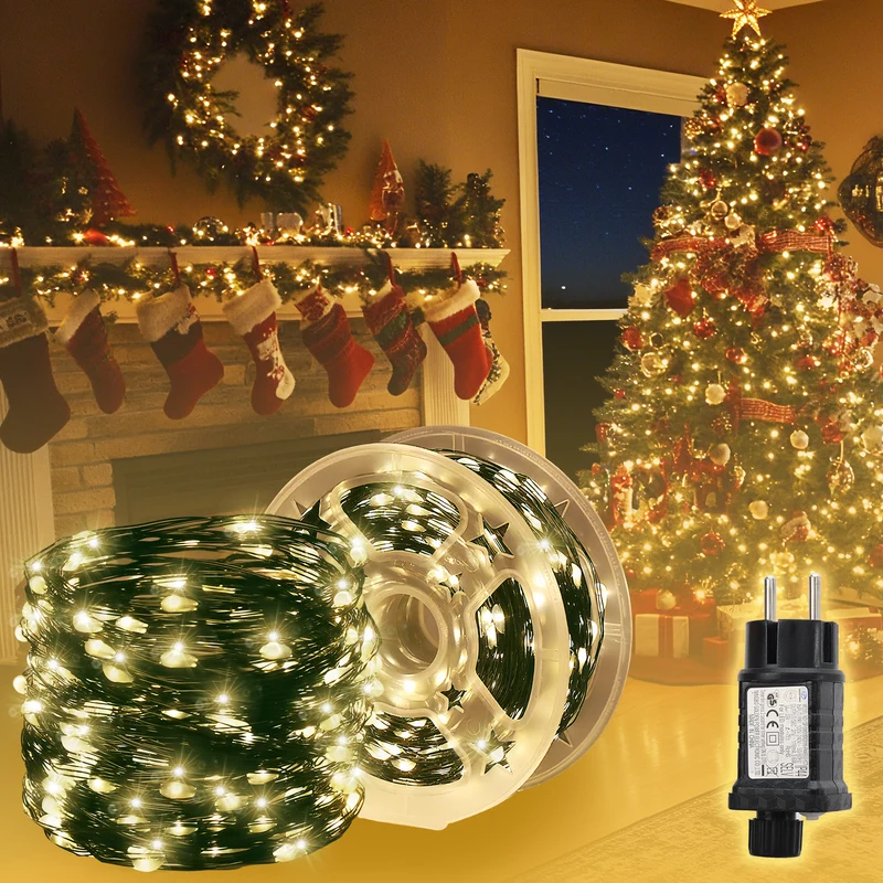 Salcar 100M 1000 LED Lichterkette aus Kupferdraht – Wasserdicht, 8 Modi, Timer & Memory, Weihnachtsbaum Beleuchtung für Innen & Außen, Warmweiß