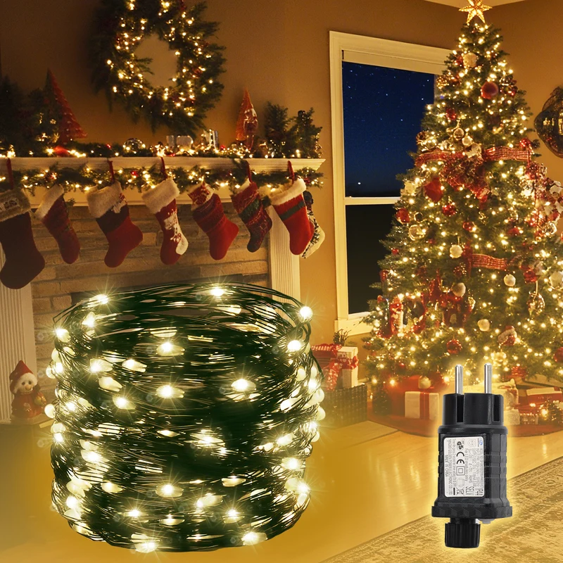 Salcar 100M 1000 LED Lichterkette aus Kupferdraht – Wasserdicht, 8 Modi, Timer & Memory, Weihnachtsbaum Beleuchtung für Innen & Außen, Warmweiß