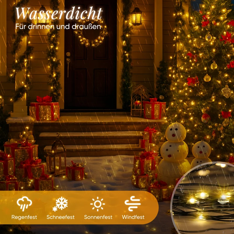 Salcar 100M 1000 LED Lichterkette aus Kupferdraht – Wasserdicht, 8 Modi, Timer & Memory, Weihnachtsbaum Beleuchtung für Innen & Außen, Warmweiß