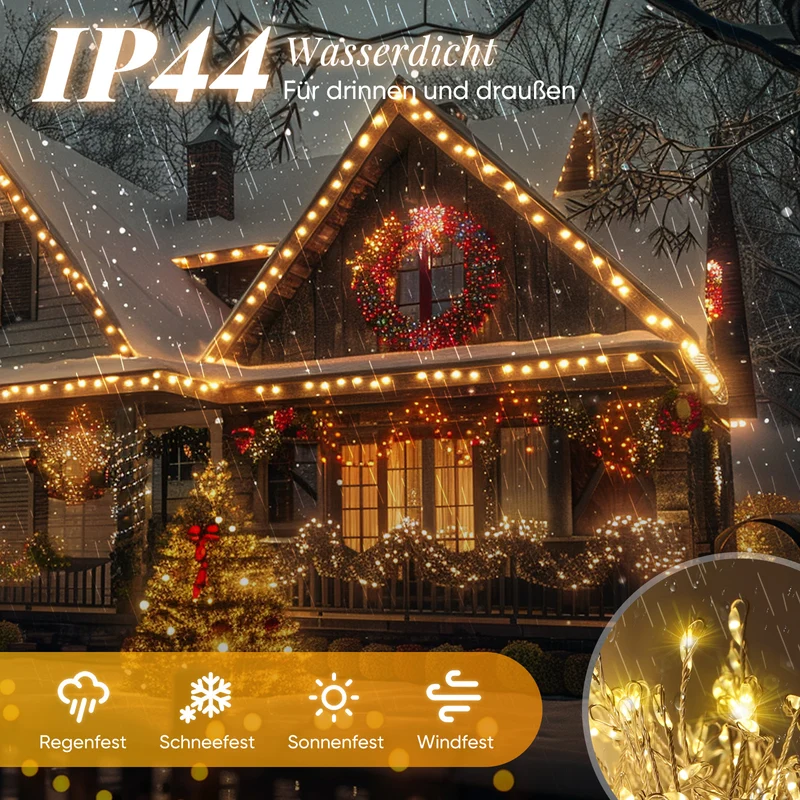 Salcar LED Cluster Lichterkette aus Kupferdraht – 5m/10m/15m/20m, 200–800 LEDs, Wasserdicht, 8 Modi, Timer & Memory, für Innen & Außen, Weihnachtsbaum, Garten, Hochzeit, Party – Warmweiß