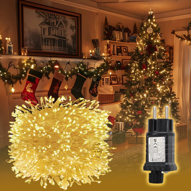 Salcar LED Cluster Lichterkette aus Kupferdraht – 5m/10m/15m/20m, 200–800 LEDs, Wasserdicht, 8 Modi, Timer & Memory, für Innen & Außen, Weihnachtsbaum, Garten, Hochzeit, Party – Warmweiß