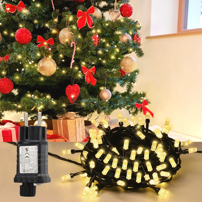 Salcar LED Lichterkette Warmweiß, 100/200/300 LEDs, 16m/32m/48m, 31V, 8 Modi, Timer & Memory, IP44 Wasserdicht, Weihnachtsbeleuchtung Außen Innen