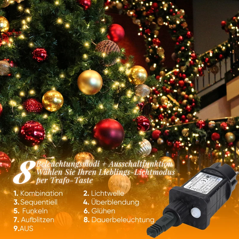 Salcar LED Lichterkette Warmweiß, 100/200/300 LEDs, 16m/32m/48m, 31V, 8 Modi, Timer & Memory, IP44 Wasserdicht, Weihnachtsbeleuchtung Außen Innen