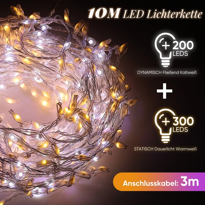Salcar LED Lichterkette Außen, Warmweiß & Kaltweiß, 14 Modi, Timer & Memory, IP44 Wasserdicht, Weihnachtsbeleuchtung für Garten, Balkon, Party, Hochzeit