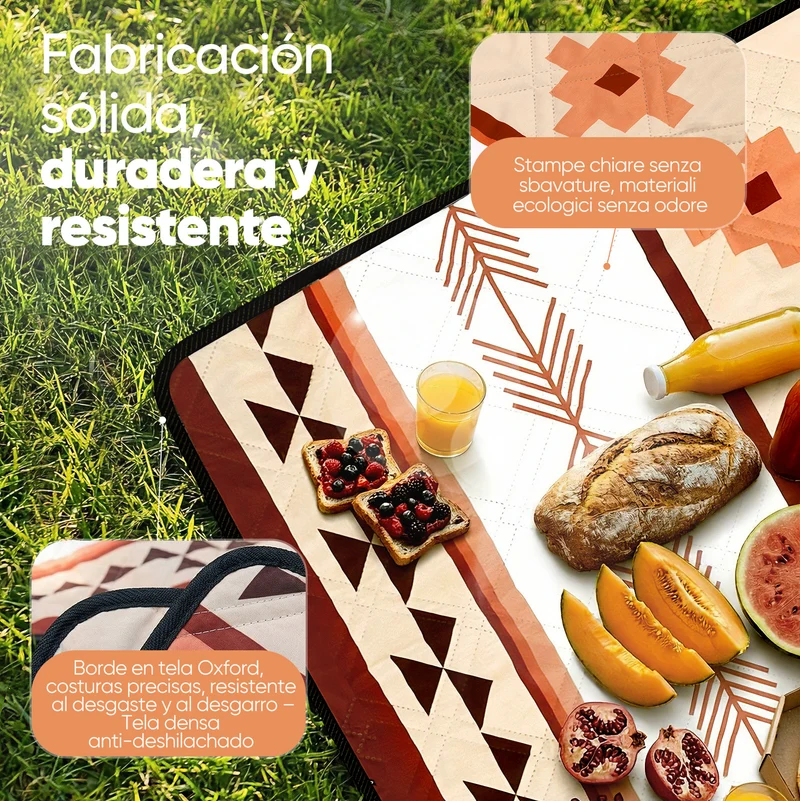 Sekey Picknickdecke Wasserdicht – Sandfreie Stranddecke mit Geometrischem Bohemian-Muster, PEVA-Unterseite & Tragegurt für Picknick, Camping und Strand