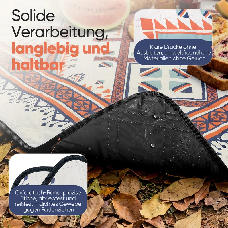 Sekey Picknickdecke Wasserdicht 200x200 cm – Sandfreie Stranddecke im Bunte Bohemian Design, PEVA-Unterseite & Tragegurt für Picknick, Camping und Strand