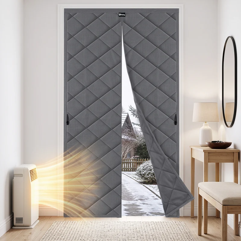 Sekey Thermo Türvorhang mit Magnetverschluss, Baumwoll-Polyester Türvorhang, Wärmeschutz & Energiesparvorhang, Zugluftstopper, Klettverschluss ohne Bohren, für Winter