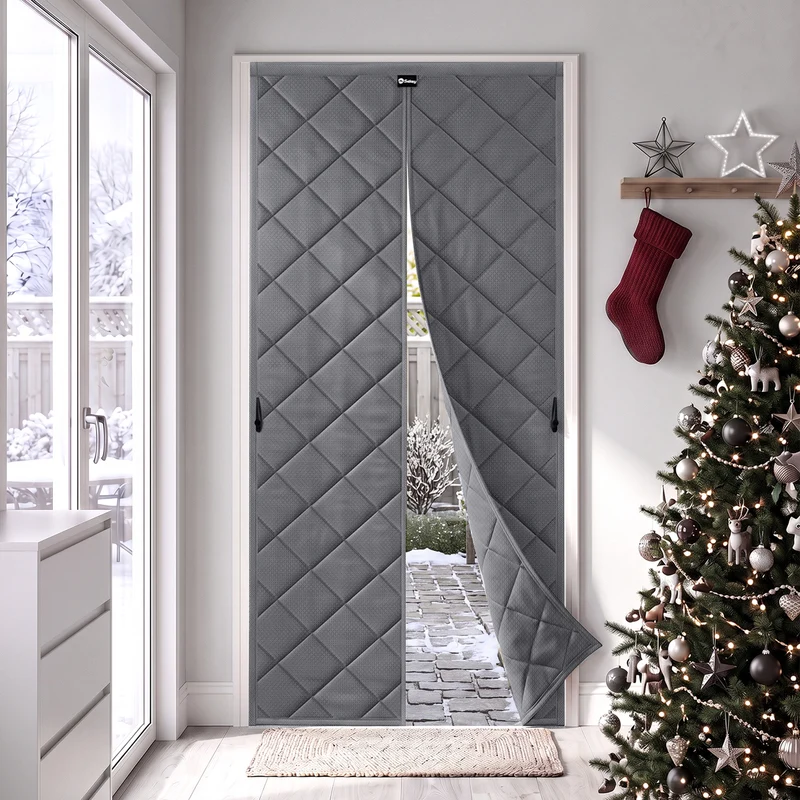Sekey Thermo Türvorhang mit Magnetverschluss, Baumwoll-Polyester Türvorhang, Wärmeschutz & Energiesparvorhang, Zugluftstopper, Klettverschluss ohne Bohren, für Winter