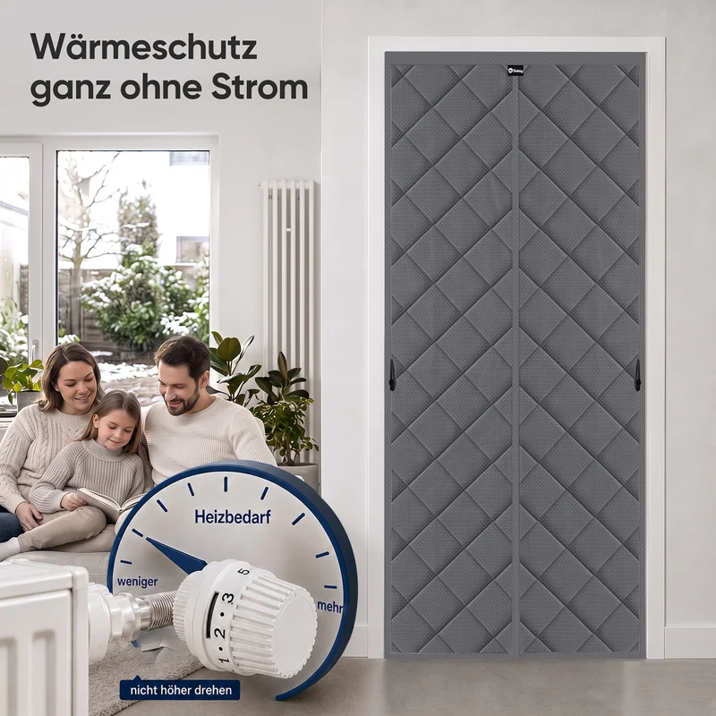 Sekey Thermo Türvorhang mit Magnetverschluss, Baumwoll-Polyester Türvorhang, Wärmeschutz & Energiesparvorhang, Zugluftstopper, Klettverschluss ohne Bohren, für Winter