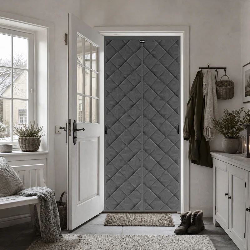Sekey Thermo Türvorhang mit Magnetverschluss, Baumwoll-Polyester Türvorhang, Wärmeschutz & Energiesparvorhang, Zugluftstopper, Klettverschluss ohne Bohren, für Winter