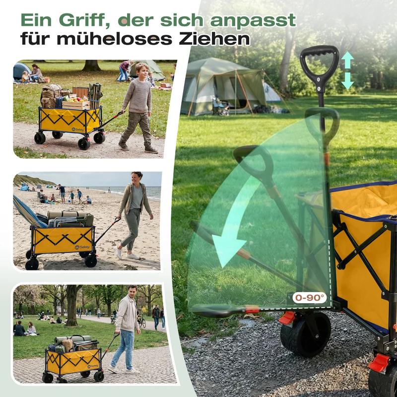 Sekey XXL Faltbarer Bollerwagen 135L – 150kg Belastbar, Leichter Handwagen mit Breiten All-Terrain Rädern, Bremse & 4-Wege Sofortaufbau Transportwagen, 4031