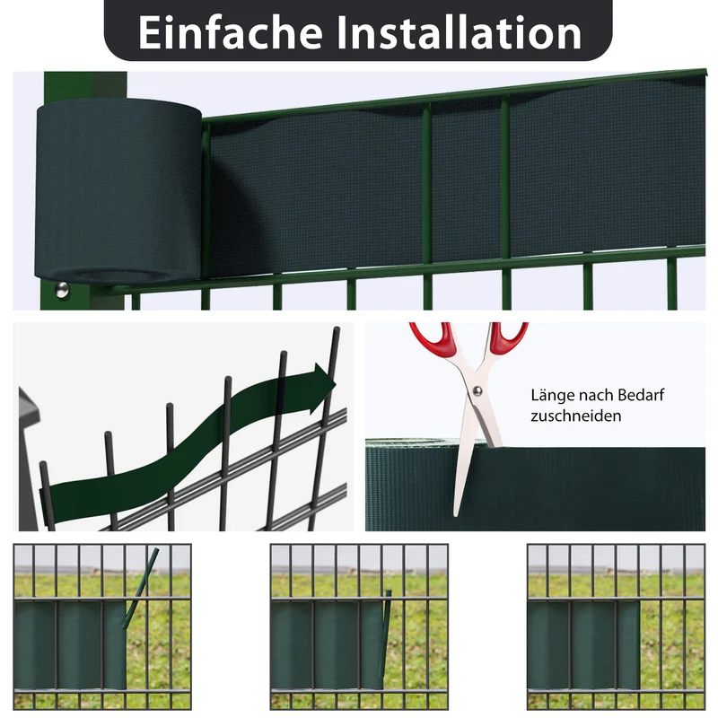 Sekey PVC Sichtschutzstreifen für Doppelstabmattenzaun – Sichtschutzband mit Befestigungsclips, UV-beständig & Wetterfest, Windschutz für Gartenzaun, Grün
