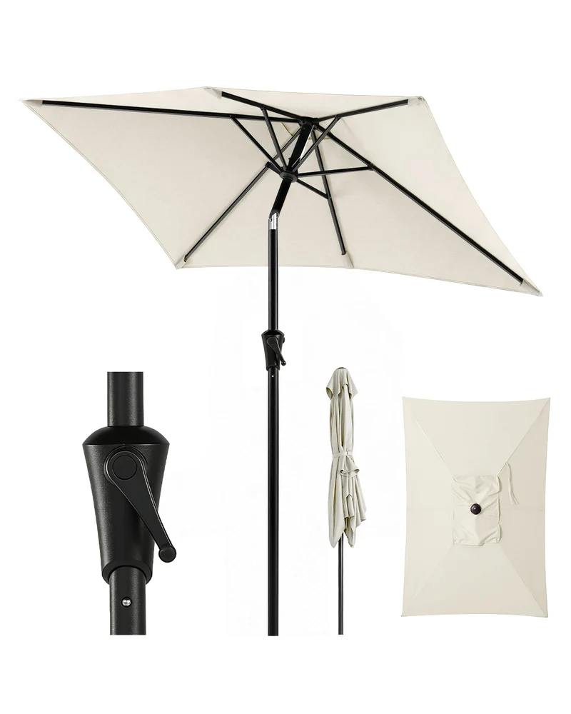 Sekey Rechteckiger Sonnenschirm 210×140 cm mit Kurbel & 30° Neigung – UV-Schutz 50+, Gartenschirm, Marktschirm, stabiler Terrassenschirm für Garten & Balkon