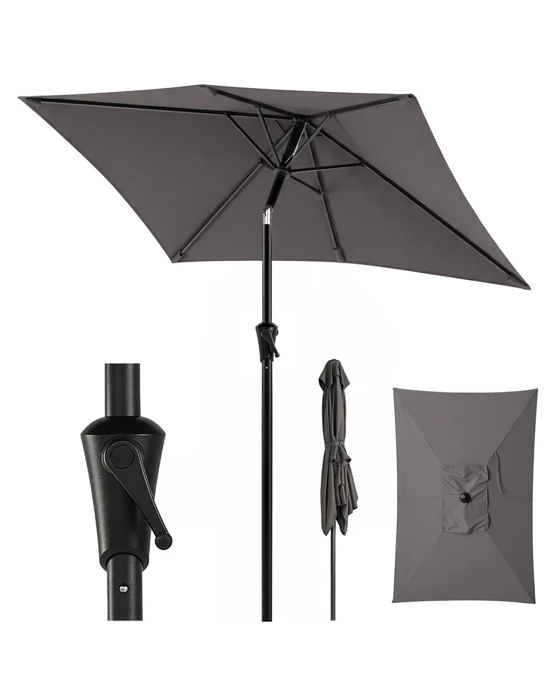 Sekey Rechteckiger Sonnenschirm 210×140 cm mit Kurbel & 30° Neigung – UV-Schutz 50+, Gartenschirm, Marktschirm, stabiler Terrassenschirm für Garten & Balkon