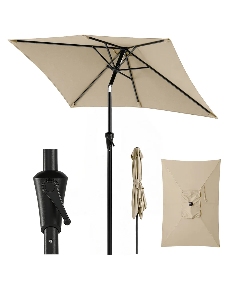 Sekey Rechteckiger Sonnenschirm 210×140 cm mit Kurbel & 30° Neigung – UV-Schutz 50+, Gartenschirm, Marktschirm, stabiler Terrassenschirm für Garten & Balkon