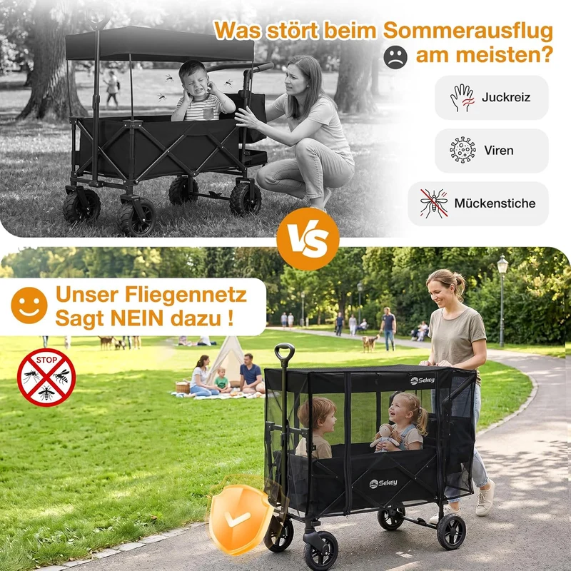 Sekey Fliegennetz für Bollerwagen mit Dach – Universelles Moskitonetz 60×75×110 cm, Insektenschutz für Kinderwagen & Handwagen, 1 mm feinmaschig, atmungsaktiv & faltbar für SS5050/SS8080