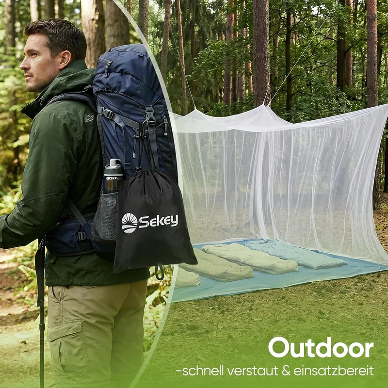 Sekey Moskitonetz 500×300×250 cm – Extra großes 360° Insektenschutznetz, 0,07 mm feinmaschig, geschlossenes Campingzelt für Doppel- & Kingsize-Betten, Garten & Outdoor