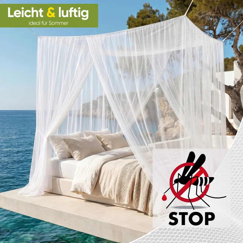 Sekey Moskitonetz für Doppelbett 220×200×200 cm – 2 Eingänge, 360° Insektenschutz, 220 Mesh Feinmaschig, mit Aufhängeset für Zuhause, Reisen & Camping