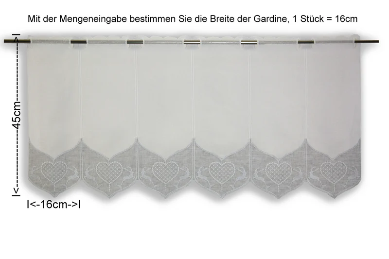 Scheibengardine Hirsch Herz Landhaus Höhe 45cm versch. Breiten