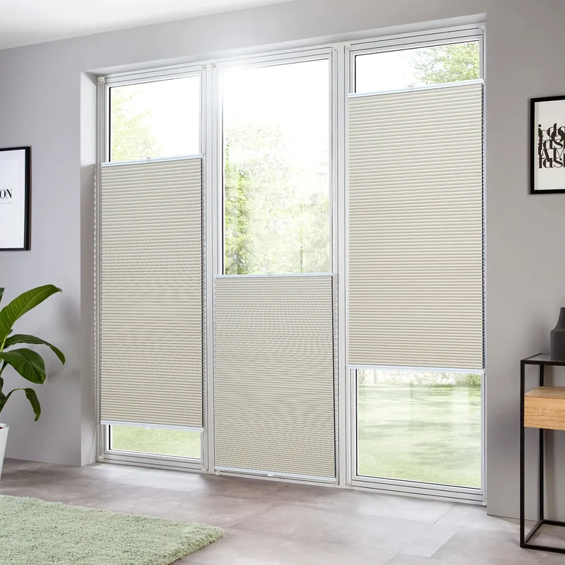 Sekey Wabenplissee ohne Bohren 100 % Verdunkelung, blickdichtes Klemmfix Plissee in Textiloptik, Beige