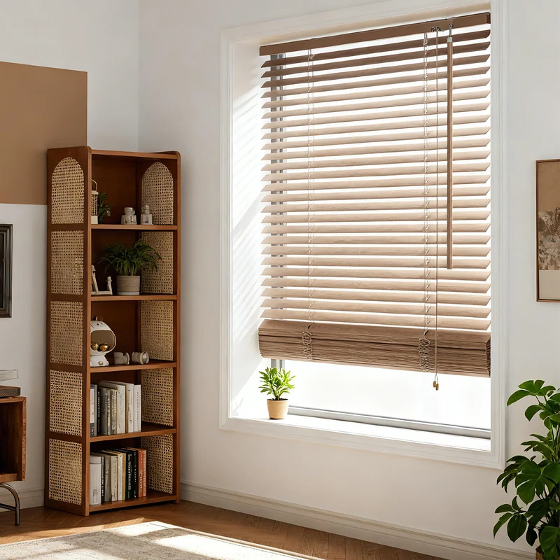 Sekey Holzjalousie Klemmfix ohne Bohren Echtholz Jalousie in Eichenoptik mit 35 mm Lamellen, flexible Montage für Fenster